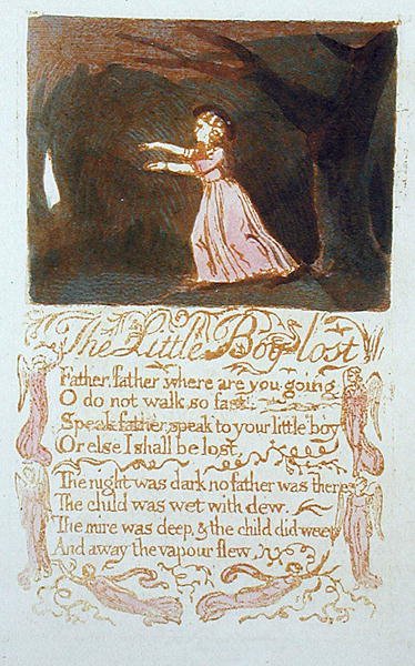 The Little Boy Lost, plade 20 fra Songs of Innocence, 1789 (reliefradering med wc) af William Blake