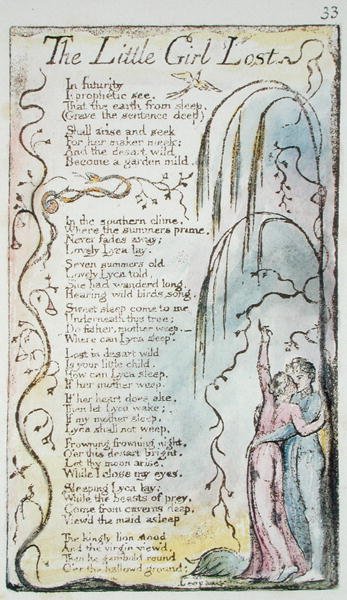 The Little Girl Lost, plade 33 (Bentley 34) fra Songs of Innocence and of Experience (Bentley Copy L) 1789-94 (reliefradering med pen og wc) af William Blake