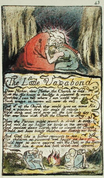 The Little Vagabond, plade 43 (Bentley 45) fra Songs of Innocence and of Experience (Bentley Copy L) 1789-94 (reliefradering med pen & wc) af William Blake