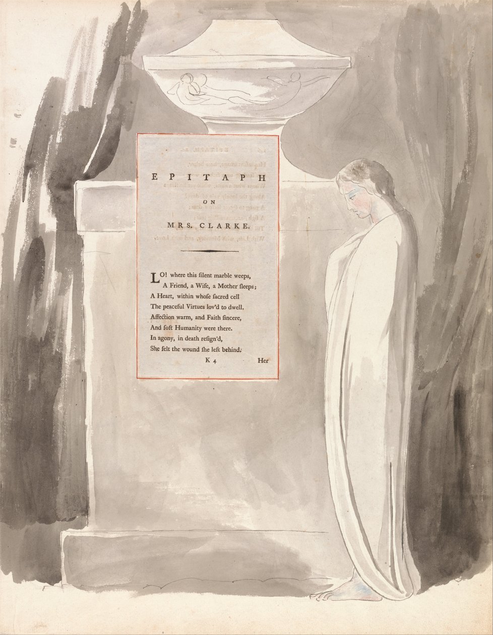 The Gray of Thomas Gray, Design 103, Epitaph on Mrs. Clarke. af William Blake