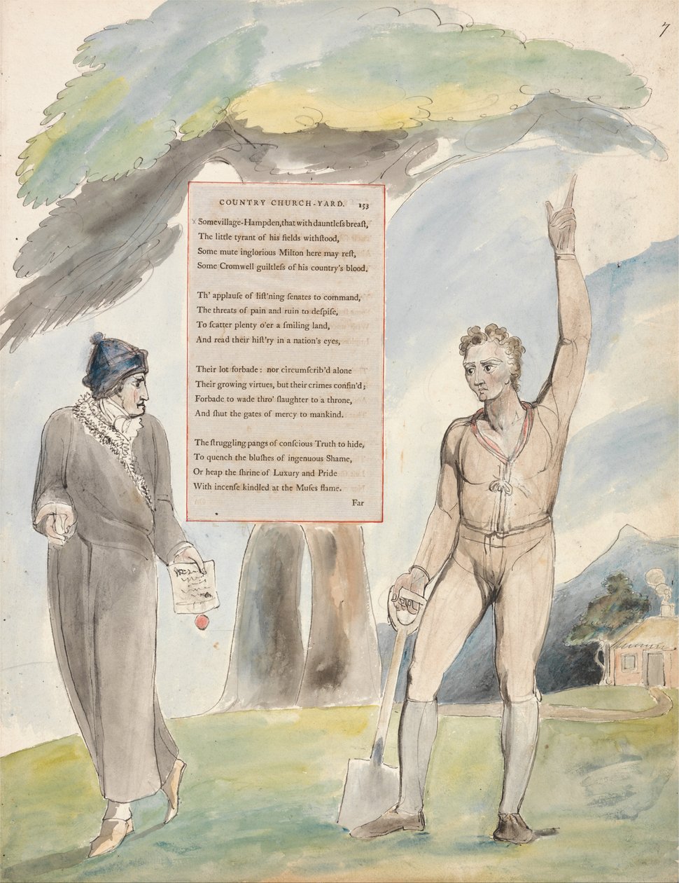 Digte af Thomas Gray, Design 111, Elegy Skrevet i en landskirke-gård. af William Blake