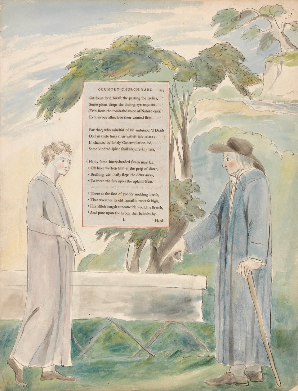 Digte af Thomas Gray, Design 113, Elegy Skrevet i en landskirke-gård. af William Blake