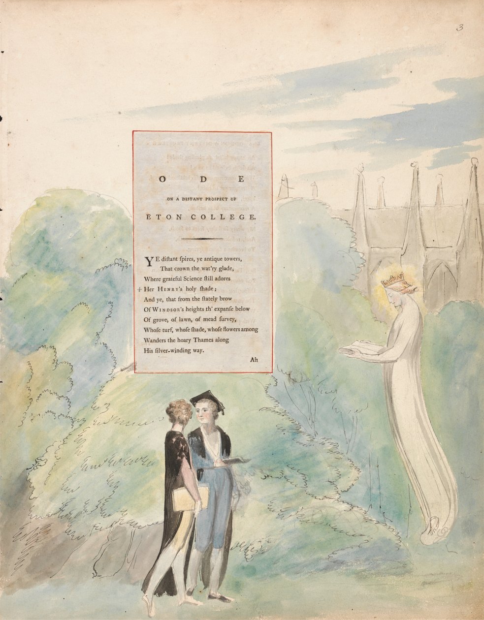 The Gray of Thomas Gray, Design 15, Ode on a Distant Prospect of Eton College. af William Blake