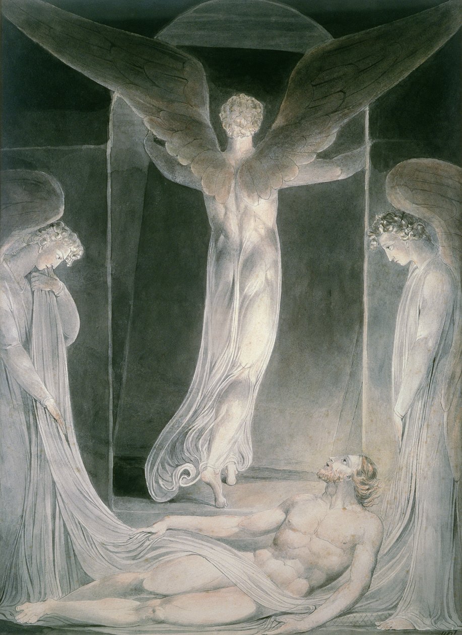 Opstandelsen: Englene ruller stenen væk fra graven af William Blake