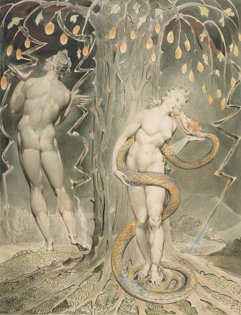 Evas fristelse og fald af William Blake