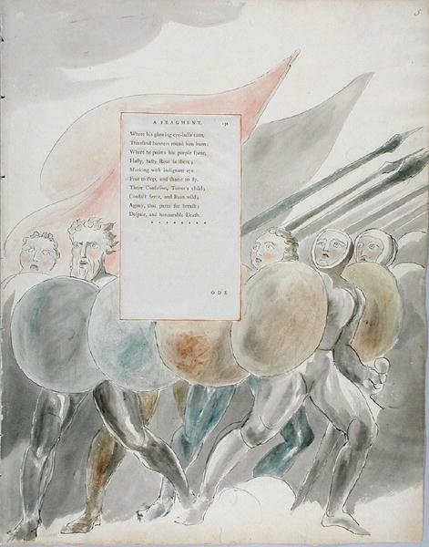 The Triumphs of Owen, design 91 fra The Poems of Thomas Gray, 1797-98 (wc med pen og blæk på papir) af William Blake