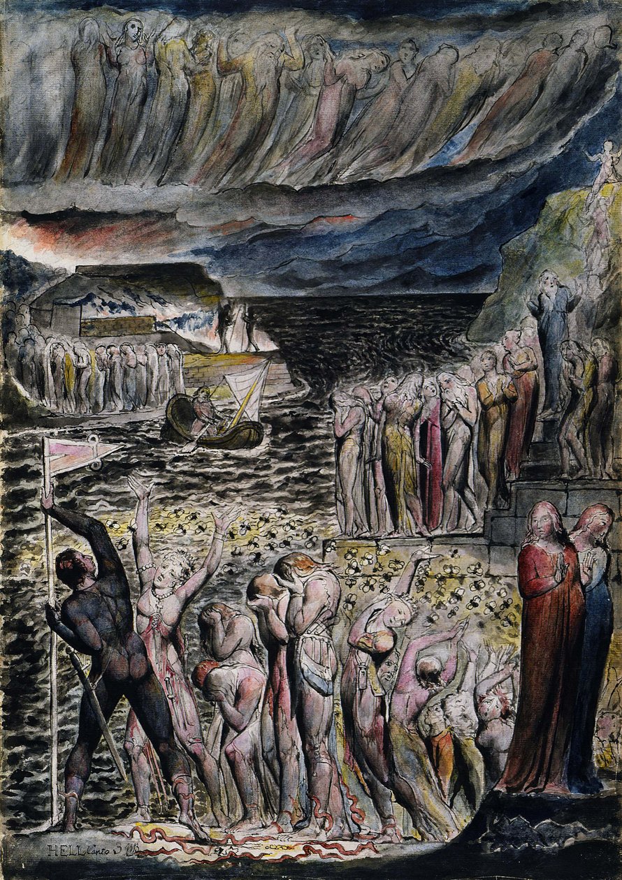 Vestibulen af helvede og sjæle, der mønstrer for at krydse Acheron af William Blake