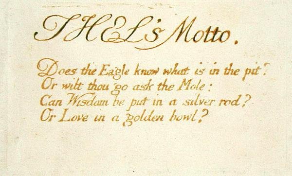 Thels Motto..., plade 1 fra The Book of Thel, 1789 (håndfarvet reliefradering med pen og wc på papir) af William Blake