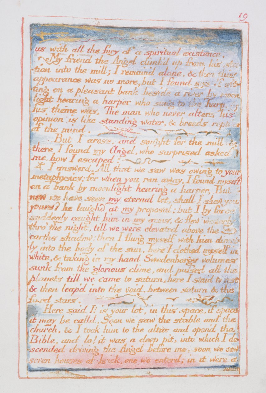 Os med hele raseri af en åndelig eksistens..., tekst fra The Marriage of Heaven and Hell, ca. 1790-3 (reliefætsning færdig i pen og akvarel) af William Blake