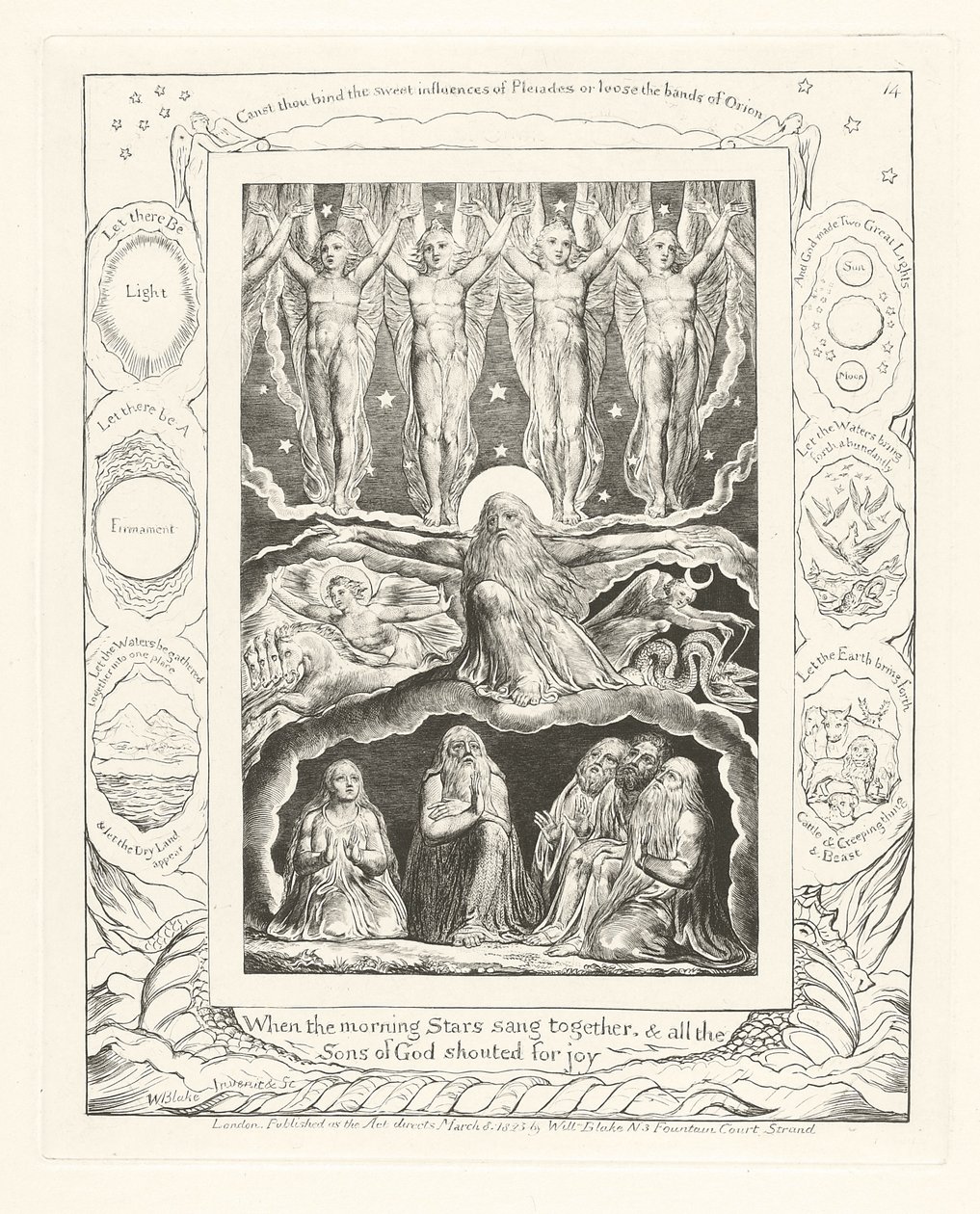 Da morgenstjernerne sang sammen, og alle Guds sønner råbte af glæde, 1825 af William Blake