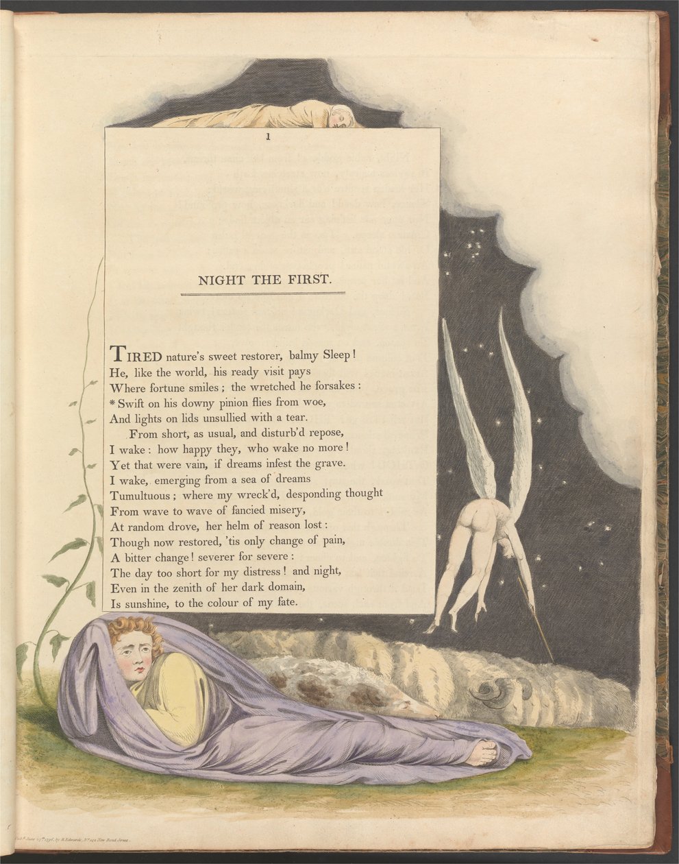 Youngs Night Thoughts, Side 1, Swift on His Downy Pinion Flies from Woe af William Blake