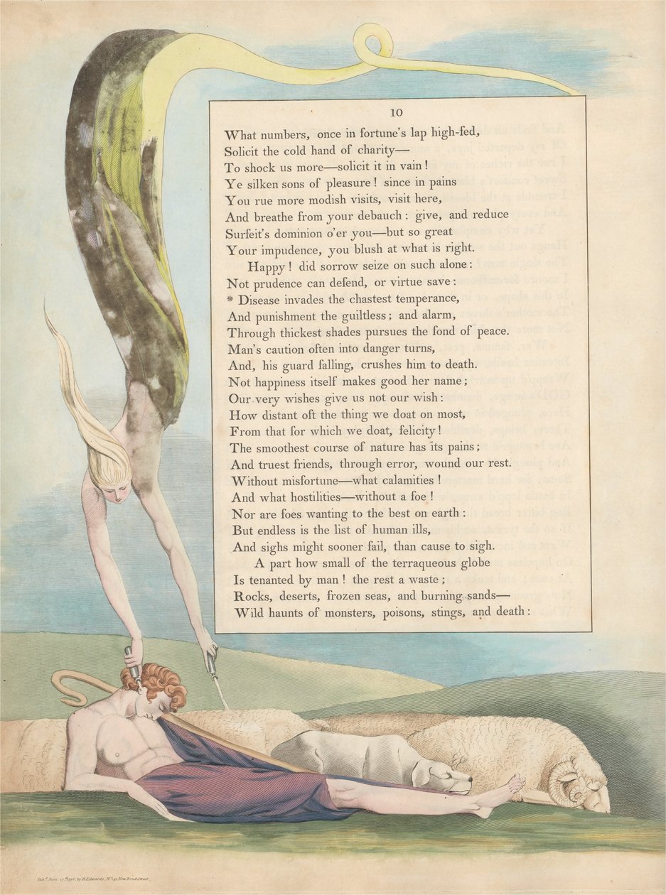 Unge natttanker, side 10, sygdom invaderer den mest kedelige temperament af William Blake