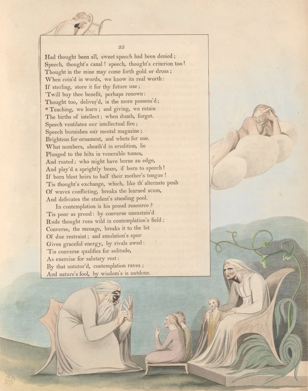 Youngs Night Tanker, Side 35, Undervisning, Vi lærer; og Giver, vi beholder af William Blake