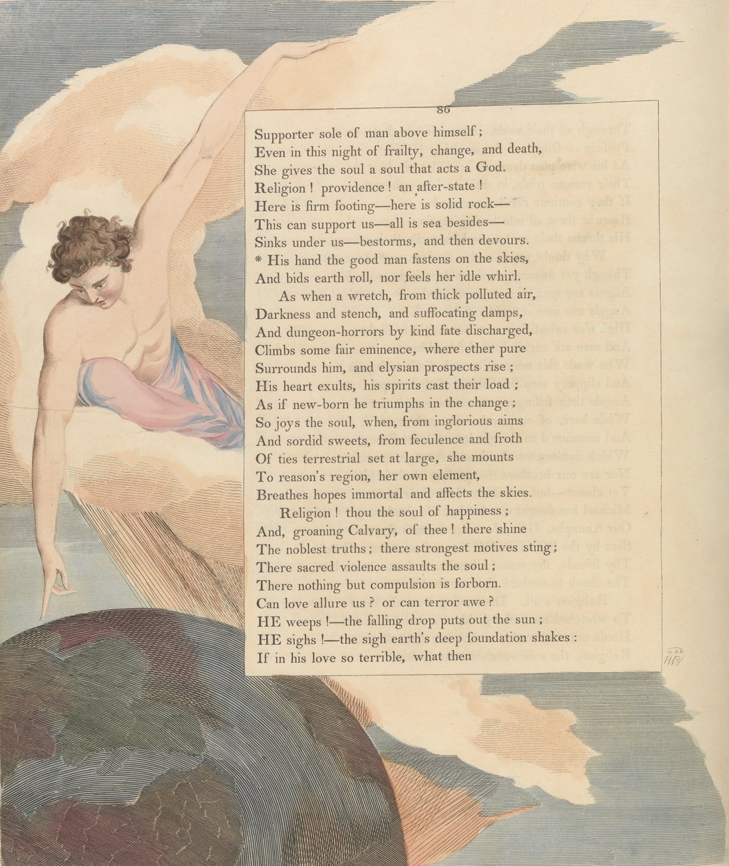 Youngs Night Tanker, Side 86, Hans hånd den gode mand spænder på himlen af William Blake