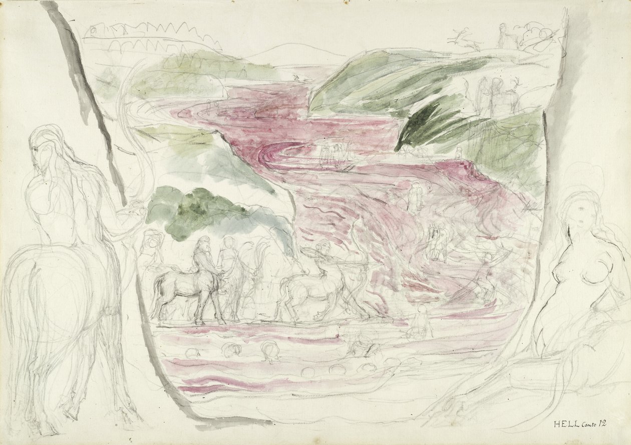 illustration til den guddommelige komedie af Dante Alighieri, 1824-27 (pen & blæk med wc over blyant og kridt på papir) af William Blake