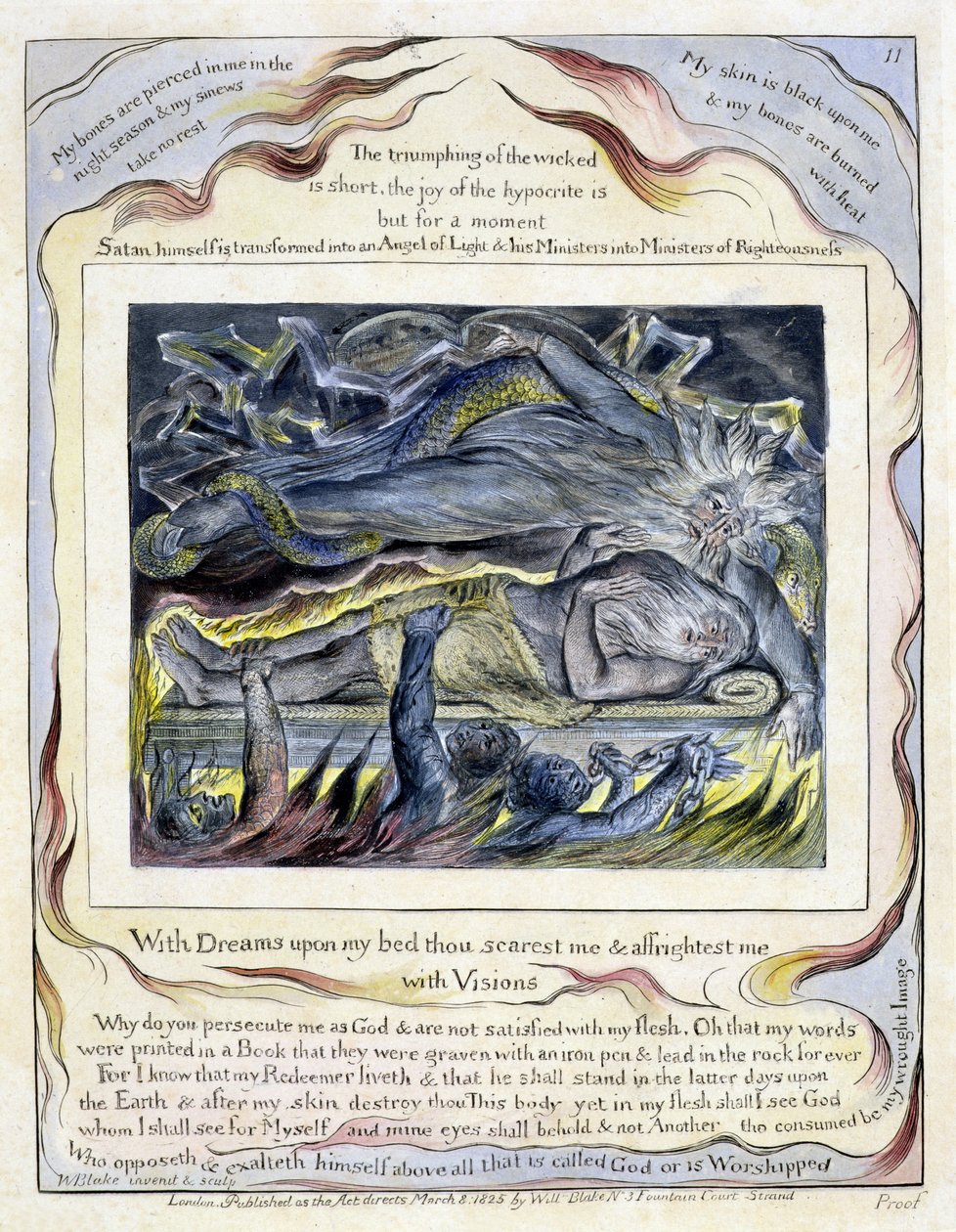 plade 11 Jobs Bog, 1825 (gravering, wc og vask) af William Blake