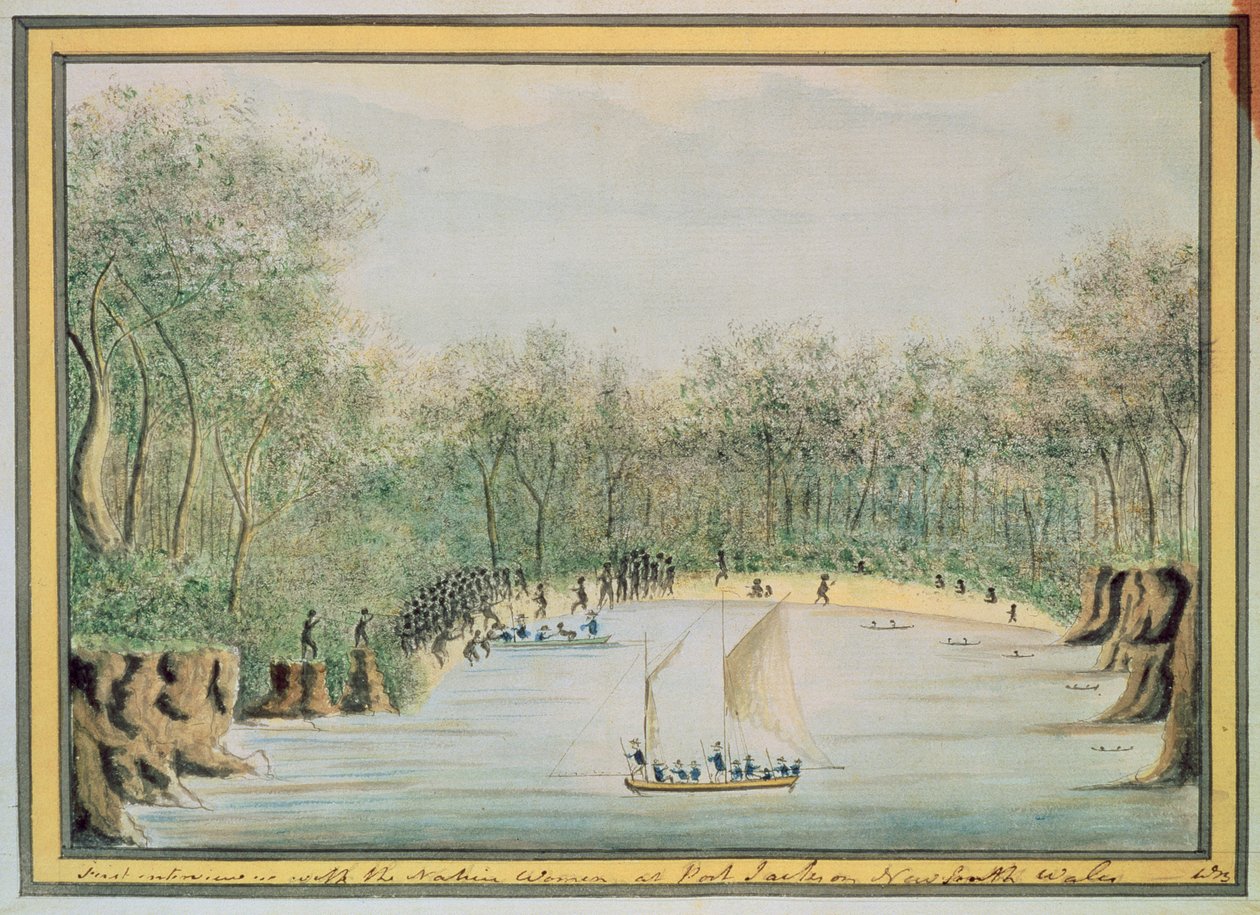 Første interview med de indfødte kvinder i Port Jackson, New South Wales, 1788 af William Bradley