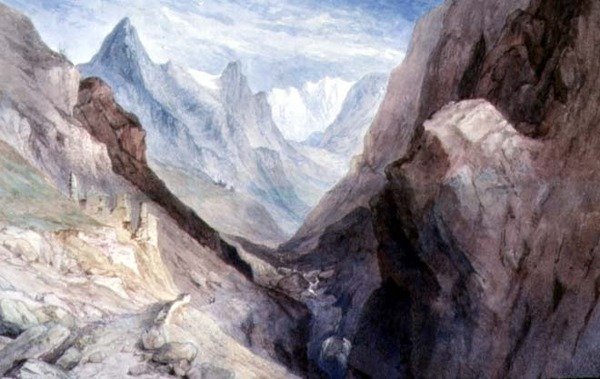 Udsigt over Monte Viso og Po-flodens udspring af William Brockedon