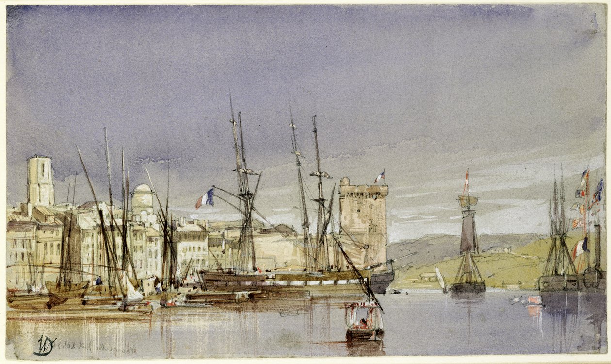 Marseille, skibsfart for anker og et handelsskib bekalmet, 1836 af William Callow
