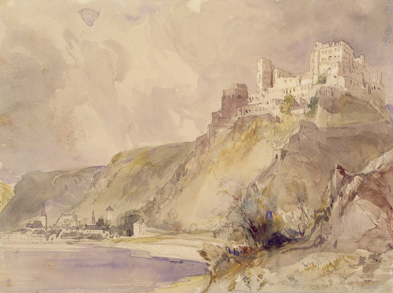 Rheinfels og St. Goar (wc på papir) af William Callow