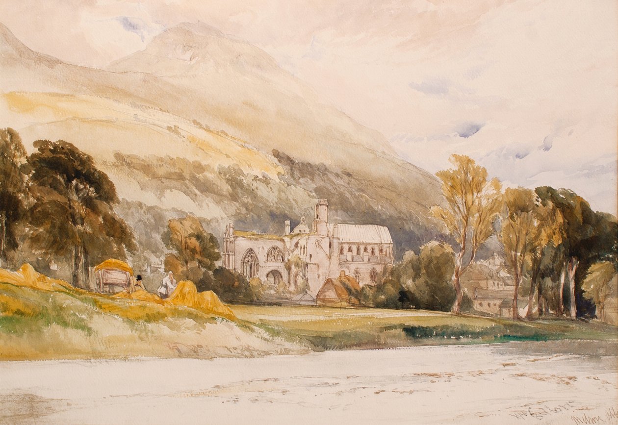 Skotland: Melrose Abbey, 1842 (blyant og wc på papir) af William Callow
