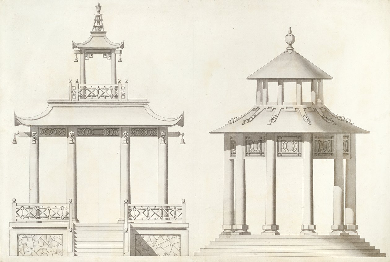 Design for a Ting (pen, sort blæk og grå vaske på papir) af William Chambers
