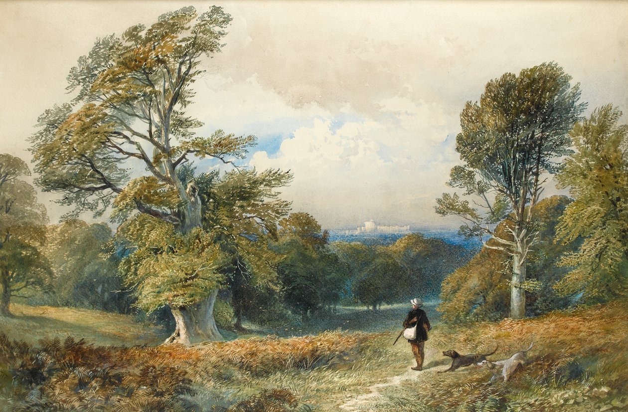 Rough shooting i Windsor Great Park (wc på papir) af William Collingwood Smith