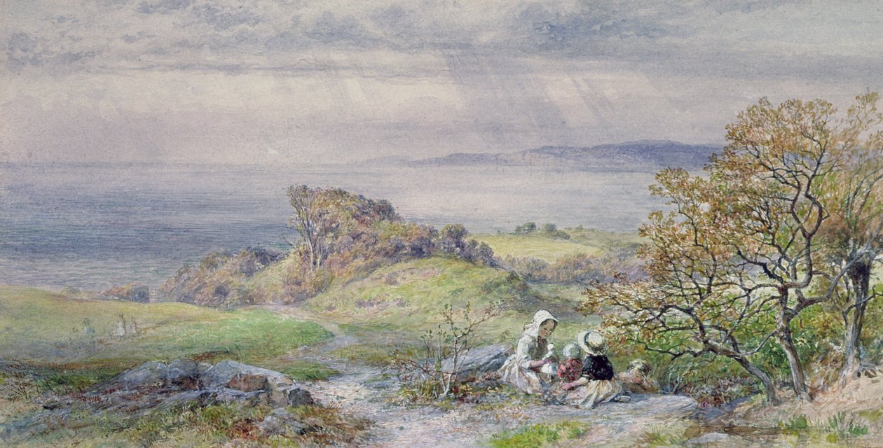 Kystscene med børn i forgrunden, 1800-tallet af William Collins