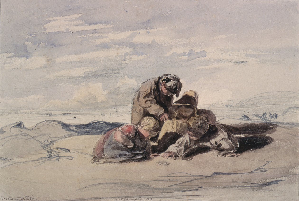 Littlehampton: Strandstudie med børn, der leger på sandet af William Collins