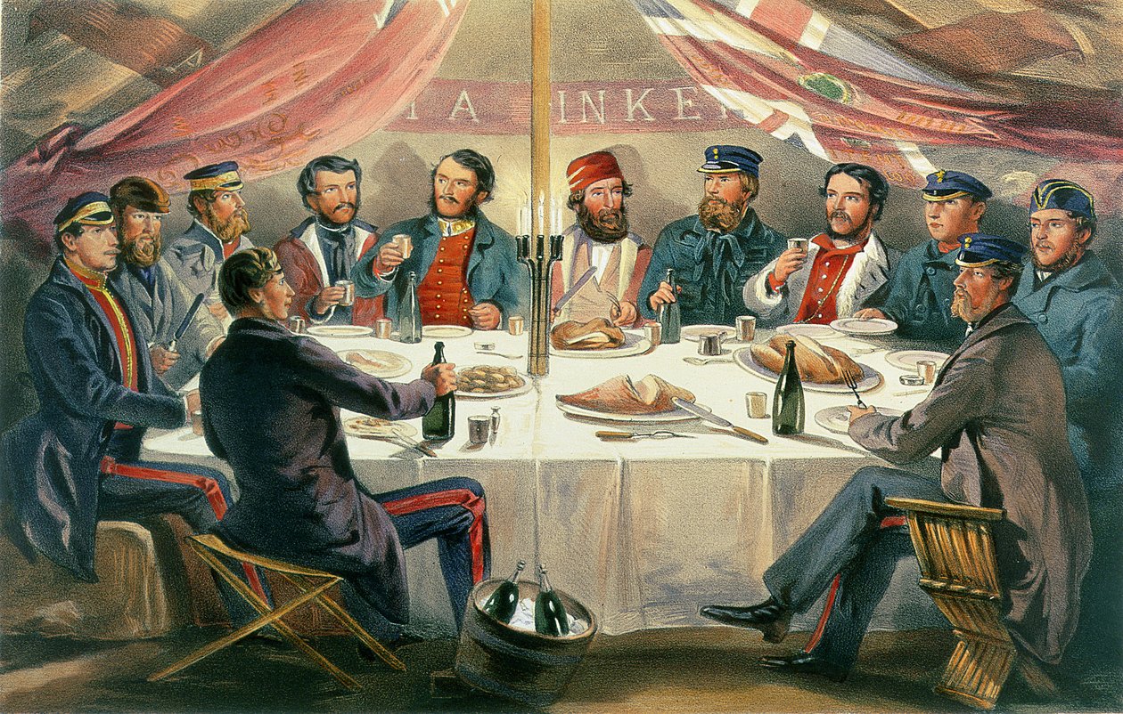 En julemiddag på højderne før Sebastopol, indgraveret af J.A. Vinter, værtshus. 1855 af William Crimea Simpson