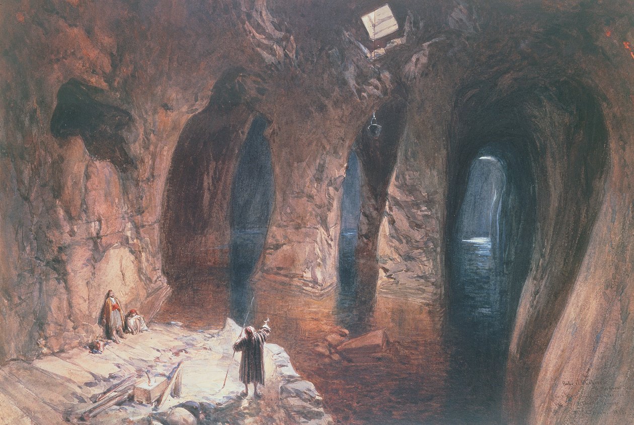 Bahr El Khabeer på Det Store Hav: klippeudskårne cisterner under stedet for Salomons tempel, 1870 (wc) af William Crimea Simpson