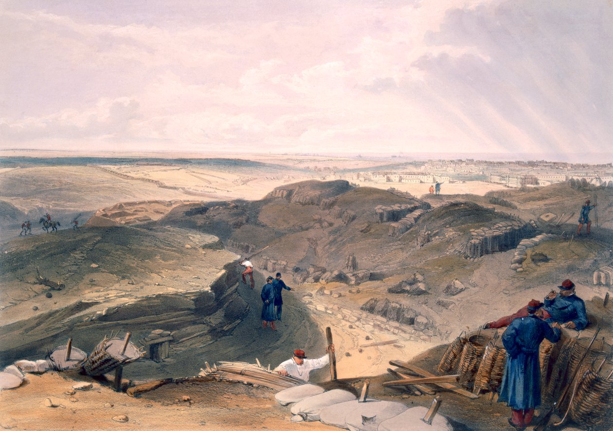 Malakoff-grøften, plade fra "The Seat of War in the East", udgivet af Paul und Dominic Colnaghi und Co., 1856 af William Crimea Simpson