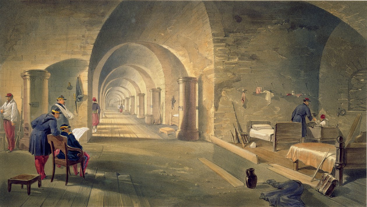 Det indre af Fort Nicholas, plade fra "The Seat of War in the East", udgivet af Paul und Dominic Colnaghi und Co., 1856 af William Crimea Simpson