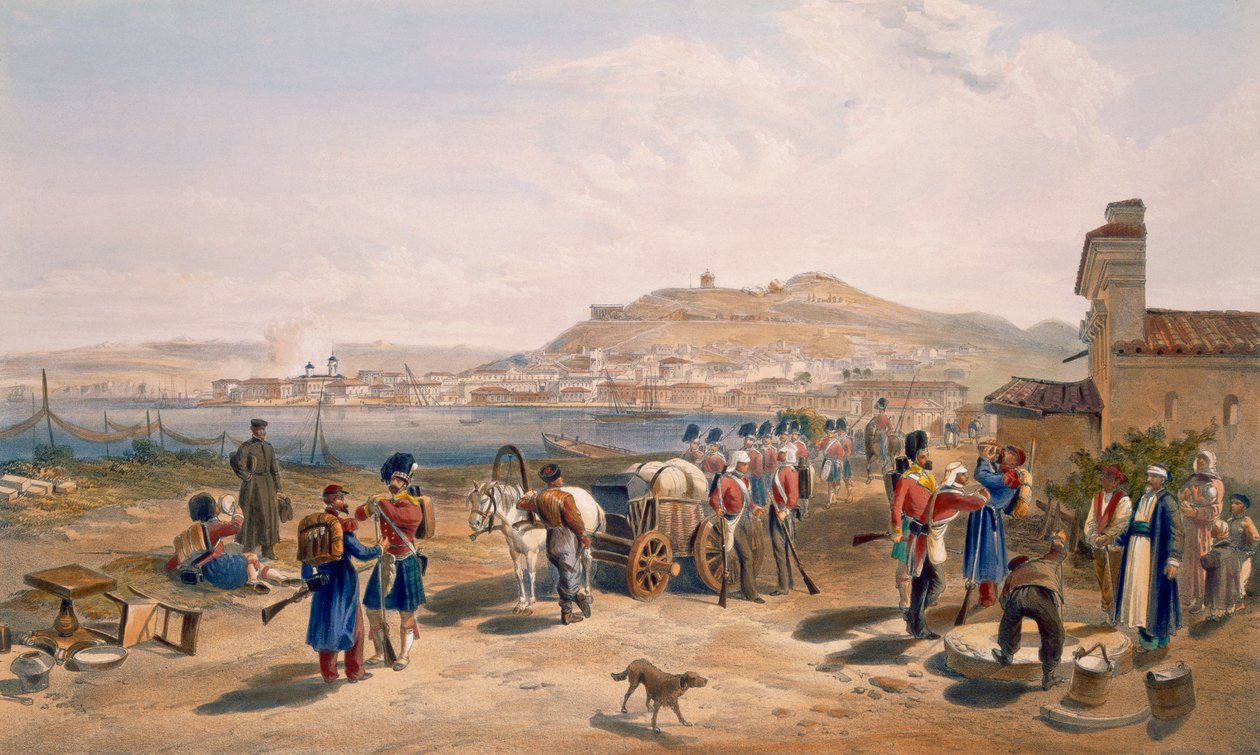 Kertch from the North, plade fra "The Seat of War in the East", udgivet af Paul und Dominic Colnaghi und Co., 1856 af William Crimea Simpson