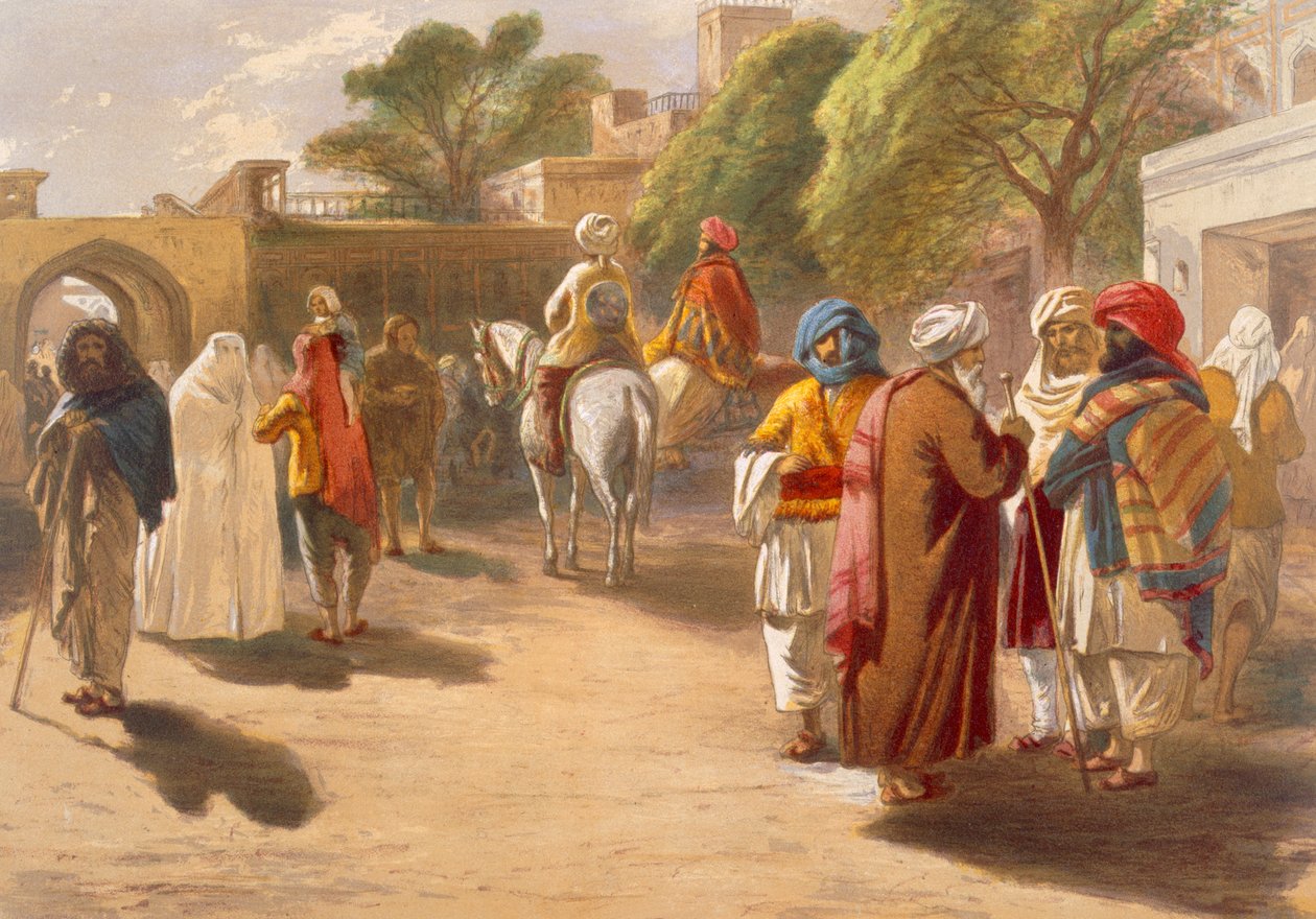 Markedsscene i Peshawar, fra "India Ancient and Modern", 1867 af William Crimea Simpson