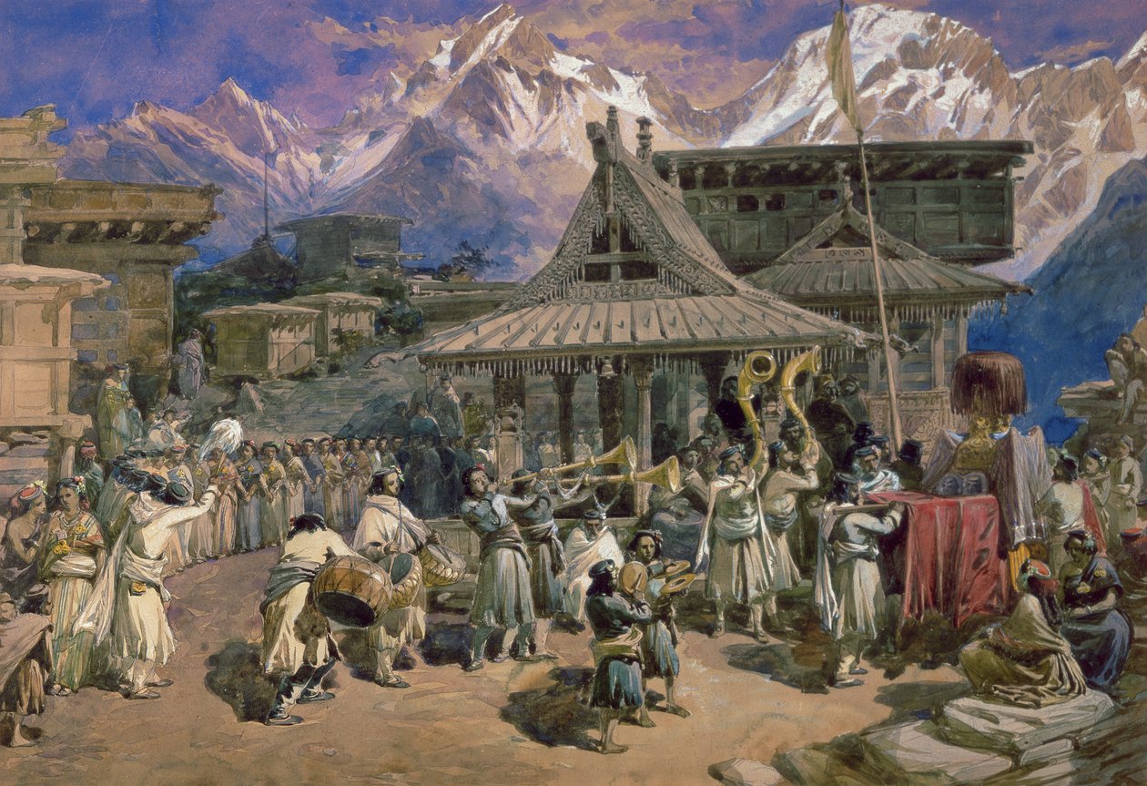 Puja ved Chini Bashahr, Himalaya, ca. 1859-66 (wc) af William Crimea Simpson