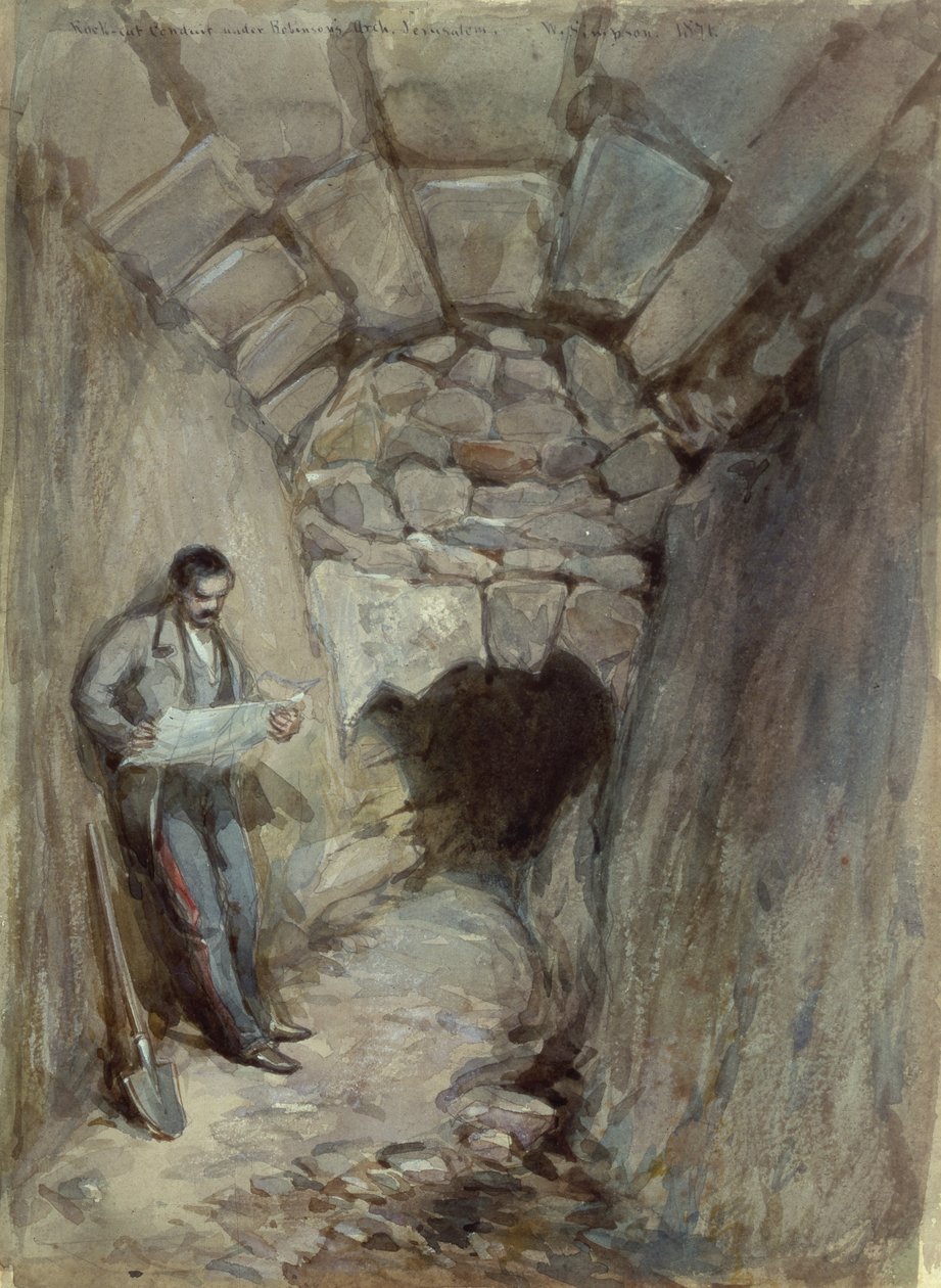 Rock Cut Conduit Under Robinsons Arch, Jerusalem, 1871 (wc på papir) af William Crimea Simpson