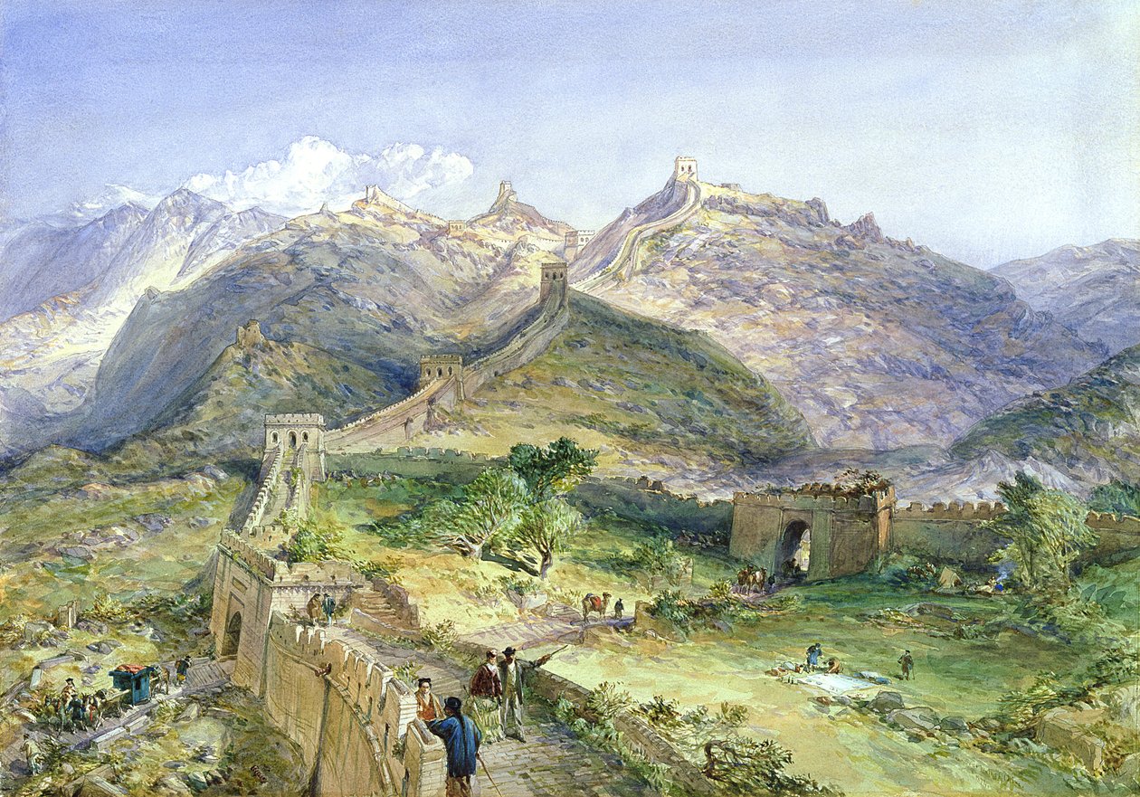 Den Kinesiske Mur, 1874 (wc & blyant på papir) af William Crimea Simpson