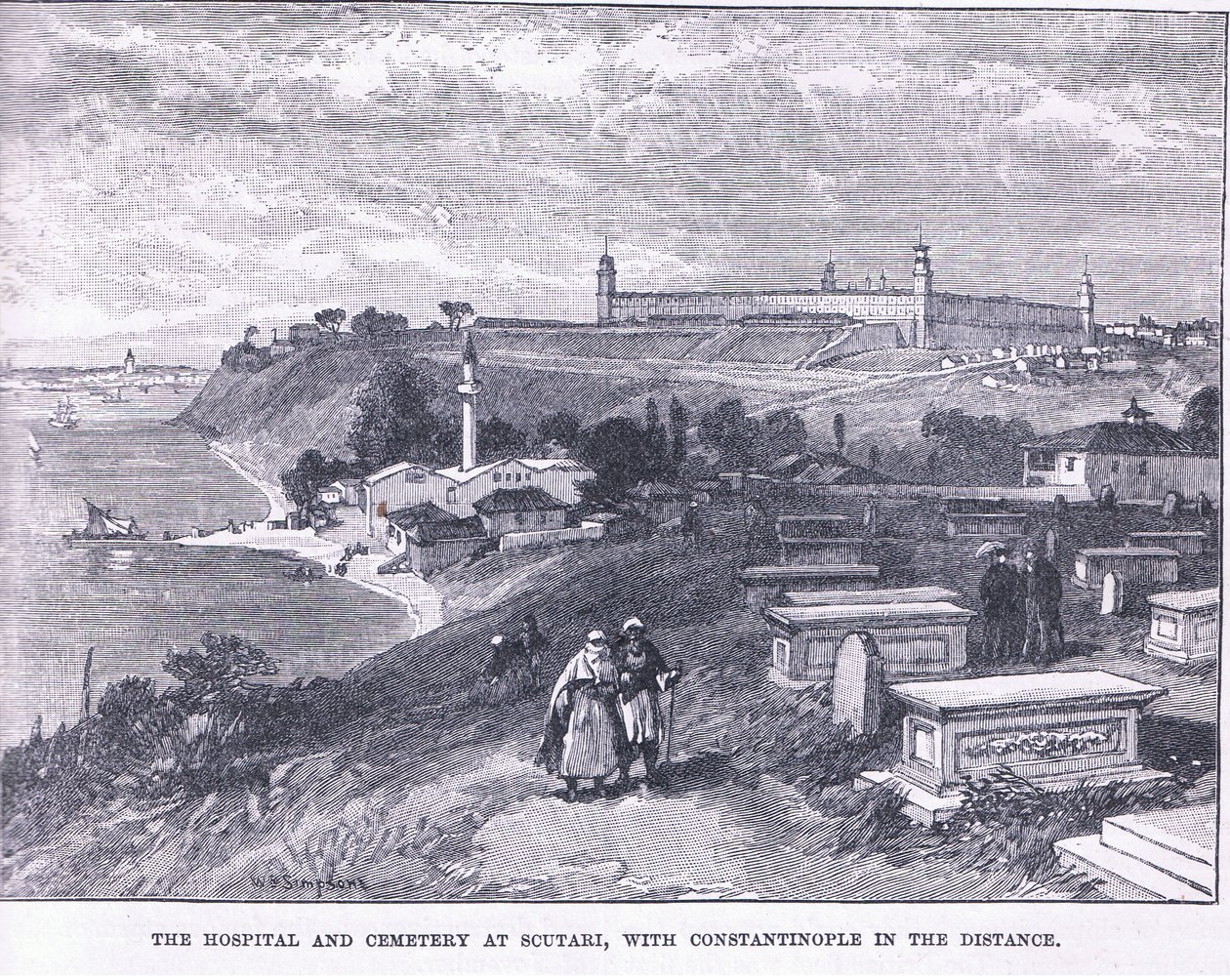 Hospitalet og kirkegården i Soutari, med Konstantinopel i det fjerne af William Crimea Simpson
