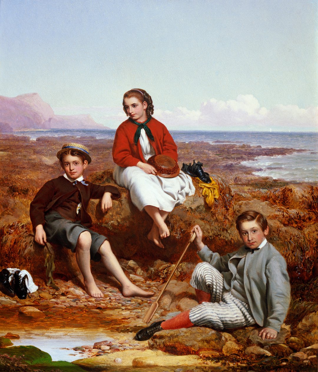 Florence, Arthur og Charles Moore ved en kyst, 1868 af William Crosby