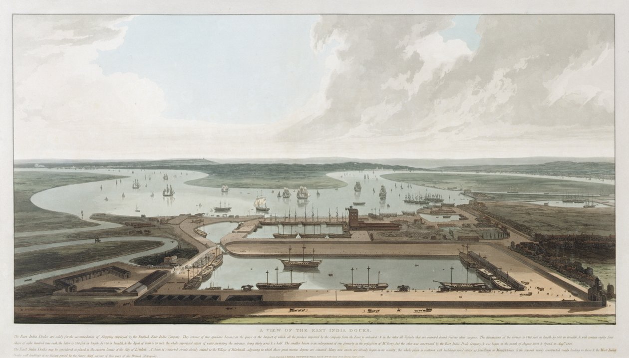 Udsigt over East India Docks, 1808 af William Daniell