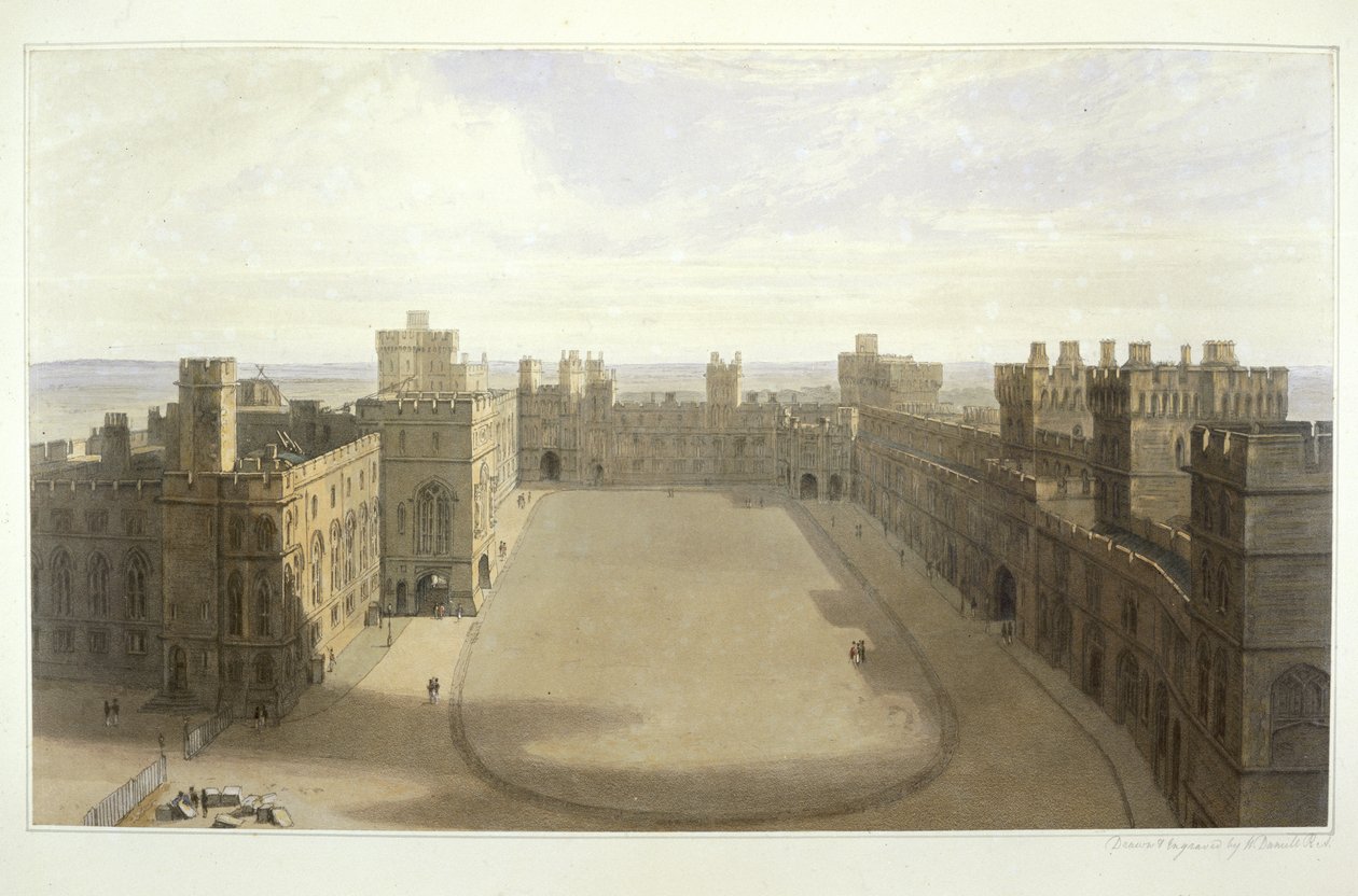 Ser på firkanten ved Windsor fra en samling af udsigter over Windsor, Eton og Virginia Water, ca. 1825-30 af William Daniell
