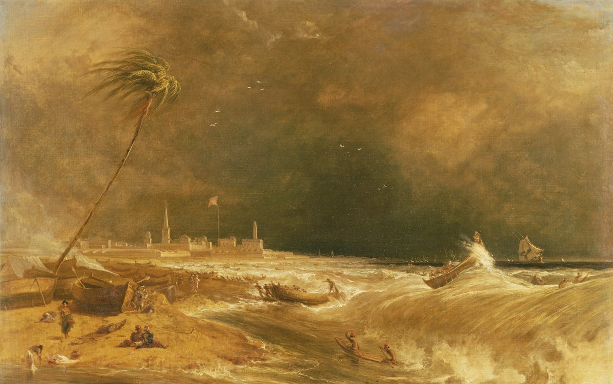 Madras, eller Fort St. George, i Den Bengalske Bugt - En Squall Passing Off, 1833 af William Daniell