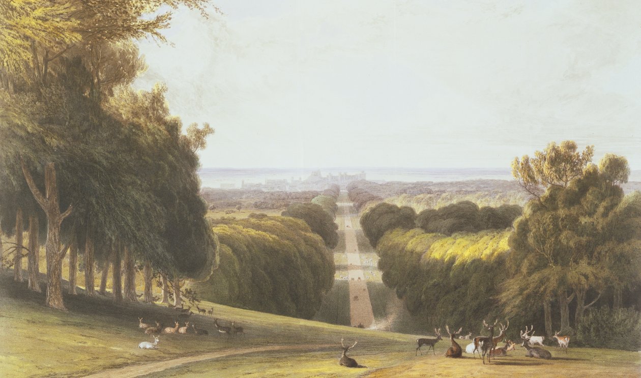 The Long Walk, Windsor Park, fra en samling af udsigter over Windsor, Eton og Virginia Water, ca. 1827-30 af William Daniell