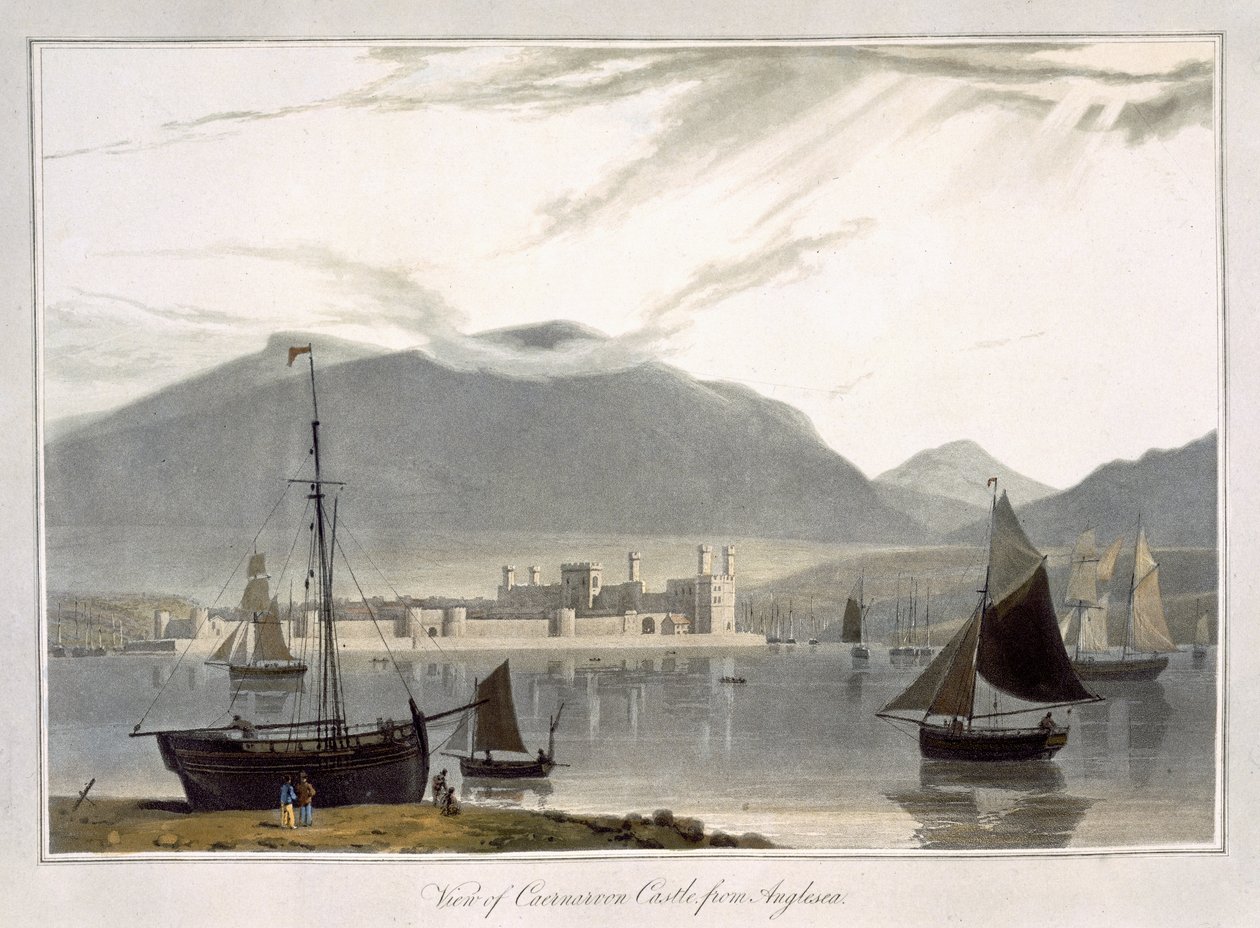 Udsigt over Caernarfon Castle fra Anglesea, fra 