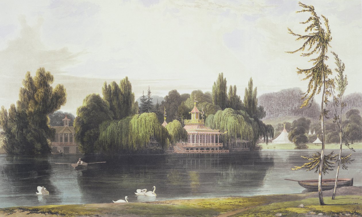 Udsigt over Virginia Water med havetempler, fra 
