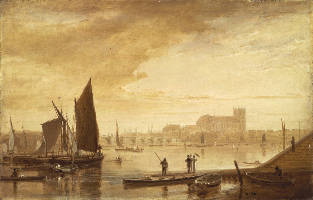Westminster Bridge og Abbey af William Daniell