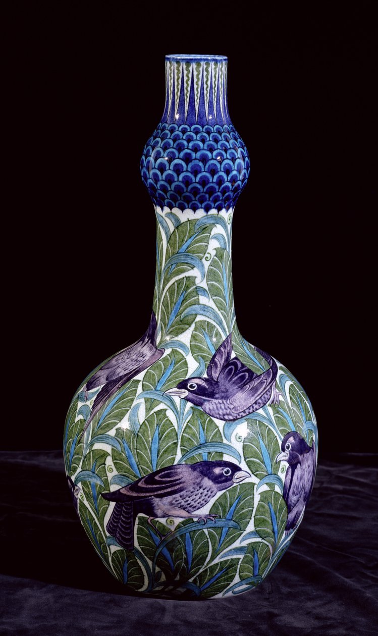 Stor flaske med solsortdekoration, malet af Joe Juster, 1888-1904 (keramik) af William de Morgan