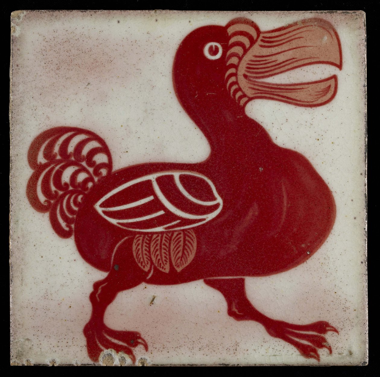 Flise med Dodo, 1882-1888 (rødt og hvidt glanstøj) af William de Morgan
