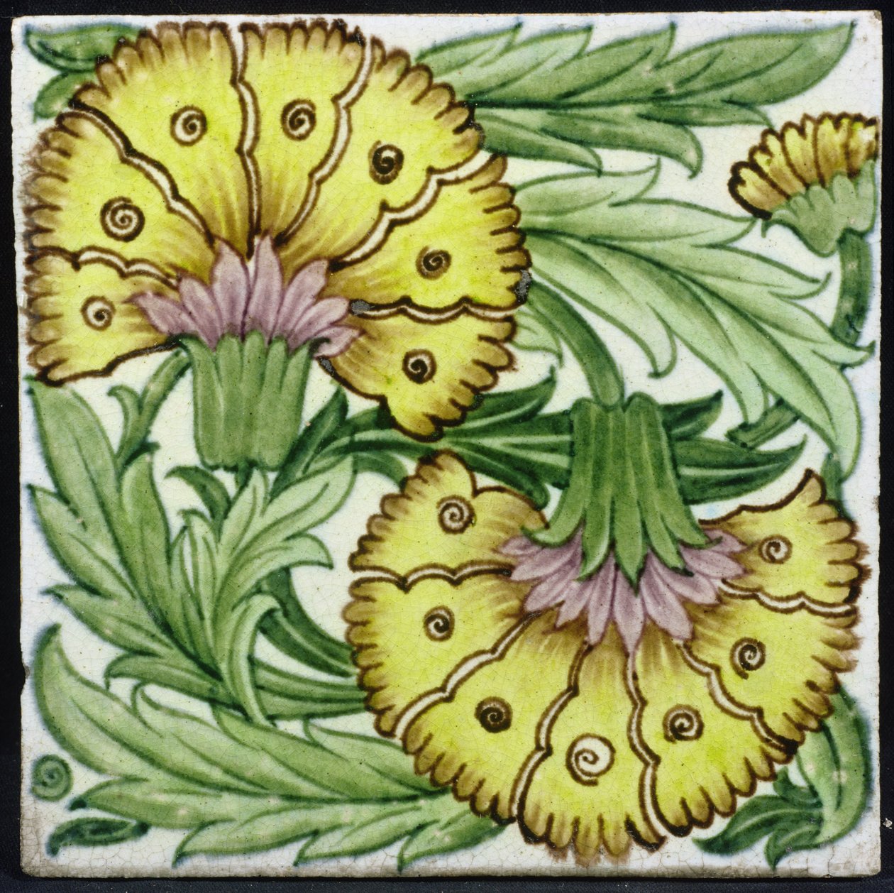 Flise med blomstermønster (keramik) af William de Morgan